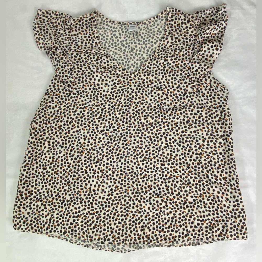 Old Navy Shirt Women’s Large Flutter Sleeve Cheetah Print Blouse V-neck
